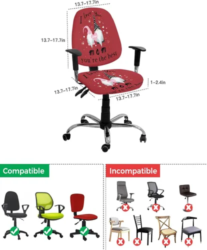 Vista 4 de Office Chair Cover I Love You Mom Protective Stretchable Universal Computer Chair Covers Gnome Red Backdrop Stretch Rotating Chair Slipcover