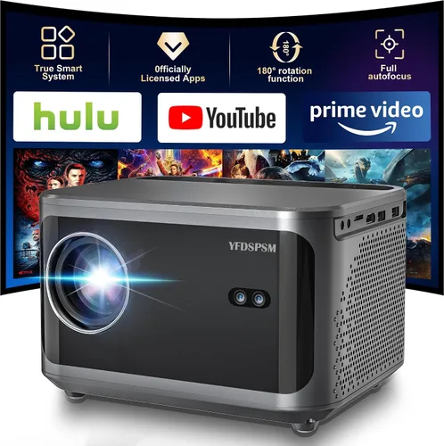 Vista 6 de Proyector portátil KTV JY320, mini proyector compatible con 4K con 2 micrófonos inalámbricos, WiFi6, Bluetooth, giratorio de 180°, proyector de cine