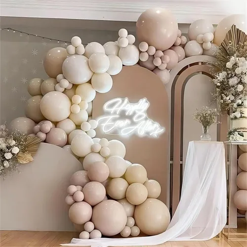 Vista 5 de Paquete de 150 globos de color blanco arena de diferentes tamaños, 18, 12, 10, 5 pulgadas, kit de arco de guirnalda de globos de fiesta de Sand White