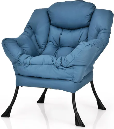 Vista 8 de Giantex Silla moderna perezosa, silla de salón contemporánea de tela de poliéster con marco de acero, silla individual tapizada con reposabrazos