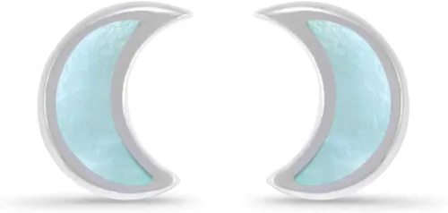 Vista 5 de Boma Jewelry - Aretes de plata de ley con diseño de luna creciente Nácar azul