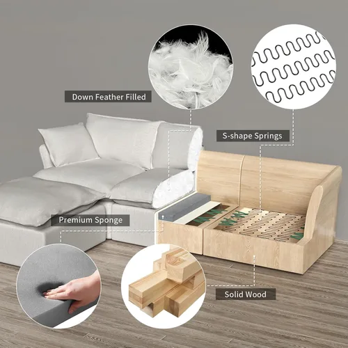 Vista 4 de Cloud - Sofá modular convertible grande en forma de L de 114.2 pulgadas, sofá modular de relleno de plumón, fundas de cojín desmontables, sofá
