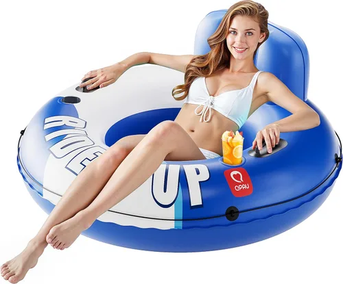 Vista 12 de QPAU River Tube, 0.4 mm Thick River Floats for Adults A-Azul oscuro 02