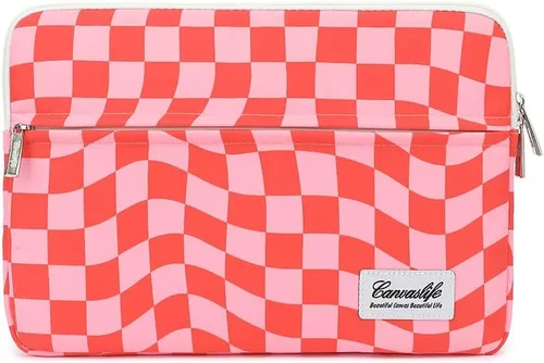 Vista 29 de Canvaslife - Funda de lona para laptop de 13 pulgadas con patrón de cuadros negros y bolsillo de 13 y 13.3 pulgadas