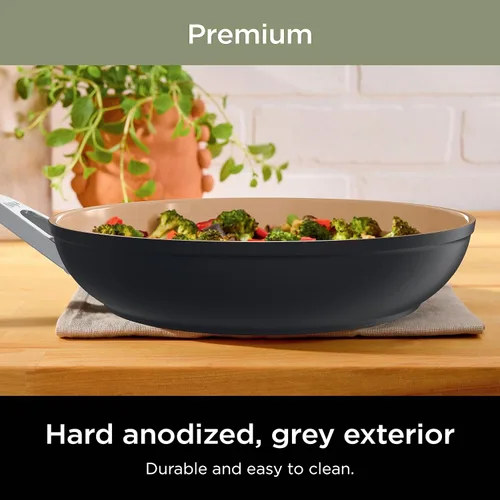 Vista 10 de Juego de ollas y sartenes Ninja antiadherentes Juego de utensilios de cocina de cerámica premium de vida extendida 9 piezas antiadherentes Gris
