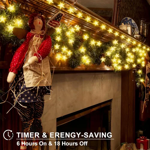 Vista 4 de echosari Cadena de luces con forma de estrella, funciona con pilas, temporizador automático, luces LED de hadas con forma de estrella de 158