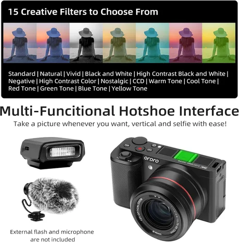 Vista 7 de ORDRO Cámara digital G730 5K Zoom óptico de 12x, pantalla táctil de ángulo variable de 3.2", enfoque automático/manual para vlogging y fotografía