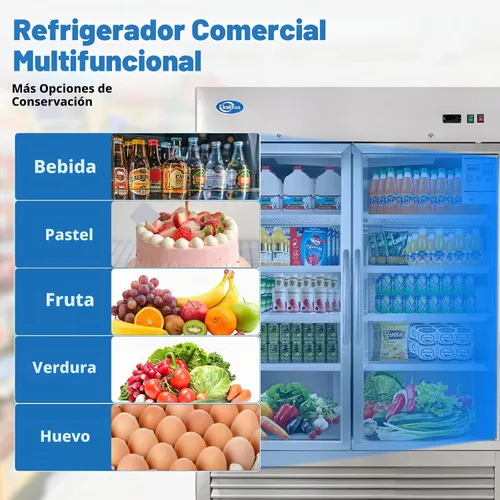 Vista 5 de Refrigerador de bebidas, refrigerador de bebidas de 49 pies cúbicos con puerta de vidrio, refrigerador comercial con 8 estantes ajustables