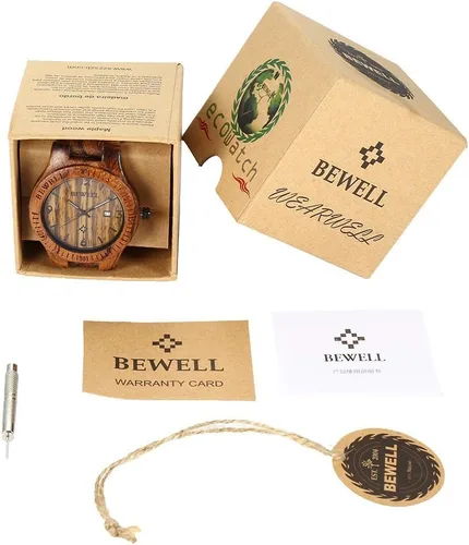 Vista 7 de BEWELL W086B Mens Wooden Watch Analog Quartz Lightweight Handmade Wood Wrist Watch
