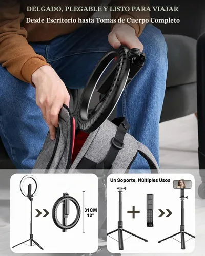Vista 4 de Kit de vlogging para iPhone, anillo de luz de 10 pulgadas con soporte