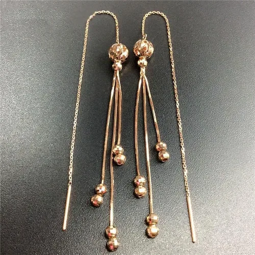Vista 2 de SAGEKING 2024 New 585 Purple Gold Plated 14K Rose Gold New Double Round Bead Soft Chain Tassel Long Drop Earrings For Women Luxury Classic Jewelry
