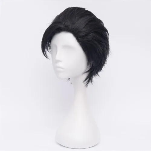 Vista 3 de COSPLAZA Peluca corta de cosplay de los hombres negros del anime resistente al calor del pelo completo del hombre Halloween partido pelucas