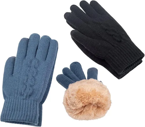 Vista 6 de Guantes de invierno cálidos para pantalla táctil para mujer, guantes térmicos con forro polar de lana de punto trenzado para clima frío