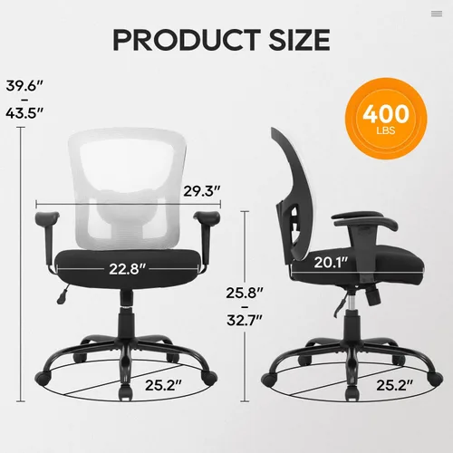 Vista 3 de PayLessHere Silla de escritorio ergonómica, silla de oficina, silla de computadora de 500 libras con soporte lumbar, asiento ancho, brazos de Blanco