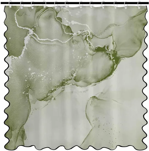 Vista 16 de Scalloped Shower Curtain for Bathroom 36"x72" Modern Minimalism Black Marble White Texture Waterproof Wave Bathroom Shower Curtain Sets with Hooks