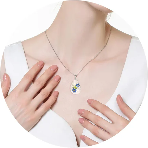 Vista 24 de Collar de flores silvestres prensadas con encaje de Forget-Me-Not y Queen Anne Collar de flores prensadas de oro Collares hechos a mano