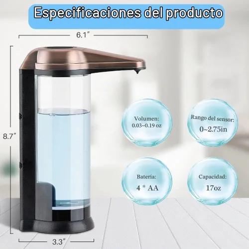 Vista 8 de Secura - Dispensador de jabón automático de 17 oz, funciona con baterías, dispensador de jabón sin contacto con control de volumen ajustable