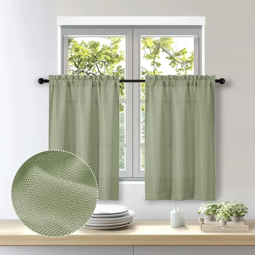Vista 37 de OWENIE Bob Juego de 2 Paneles de Cortinas Negras de Cocina para Ventanas de 36 Pulgadas de Largo, Cortinas Cortas de Café con Textura de Lino