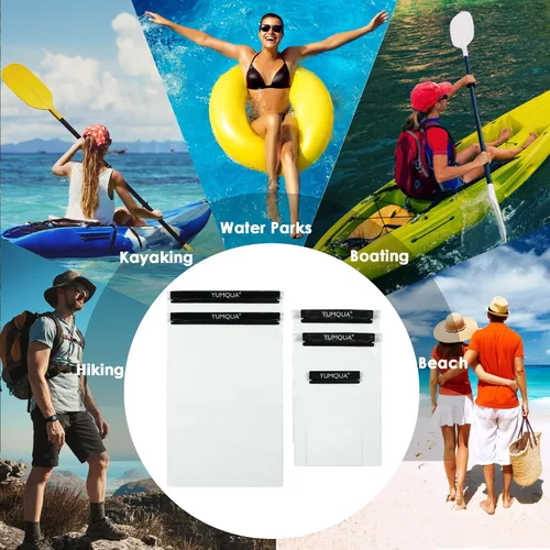 Vista 8 de Juego de 5 bolsas transparentes impermeables para documentos, mapas, cámara, teléfono móvil, llave de coche, se adapta a kayak, barco, senderismo