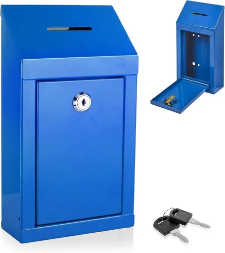 Vista 27 de Caja de Donación de Metal - Caja de Sugerencias con Ranura y Cerradura - Caja de Seguridad para Dinero - Caja de Depósito Segura - Caja