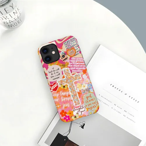 Vista 5 de DAIZAG Funda compatible con iPhone 11, funda duradera de protección contra golpes para niñas y mujeres, cruz bíblica, collage de flores