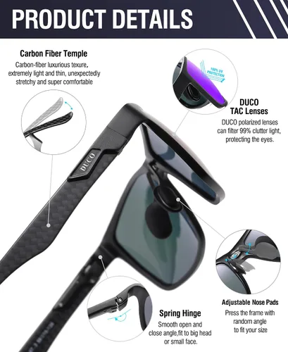 Vista 3 de DUCO DC8206 - Lentes de sol polarizados, deportivos, de lujo, para hombre, con patillas de fibra de carbono y protección ultravioleta 400