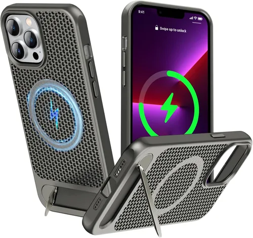 Vista 64 de Funda magnética de disipación de calor para iPhone 13 Pro Max, para MagSafe, protección contra caídas Coolingf, funda con función atril ajustable