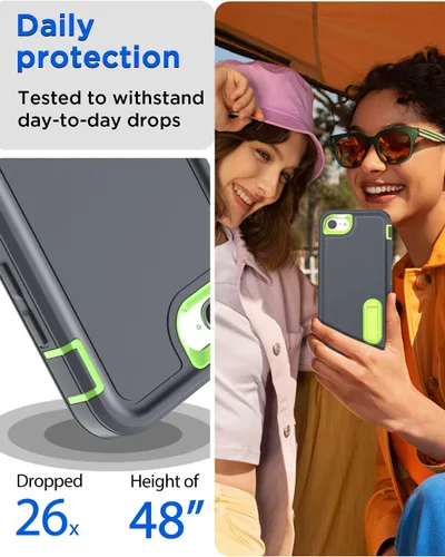 Vista 4 de AICase Funda protectora militar resistente para iPhone SE 3ª generación (2022), 2ª (2020), iPhone 8/7/6 con soporte integrado con protector
