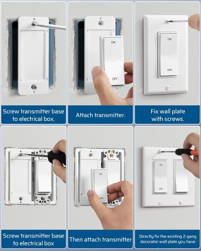 Vista 7 de DEWENWILS Toma de luz con control remoto, base E26/E27, programable y ampliable, no necesita cableado, enchufes de luz inalámbricos para dormitorio