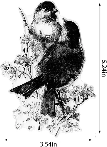 Vista 2 de ALIBBON 2 sellos transparentes de pájaros sobre flores para hacer tarjetas y decoraciones de álbumes de fotos, sellos de pájaros de primavera, fondo