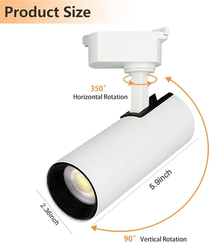 Vista 3 de Cabezales de iluminación de riel tipo H regulables blancos (sin rieles de riel), 6 piezas iluminadas 3000 K blanco cálido 20 W 2400 lm