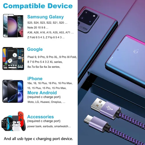 Vista 5 de Pixel 10a 10 Pro XL Cable para Google Pixel 10, 10 Pro Fold, cable de carga rápida de 6 pies para 9a, 9, 9 Pro XL Fold, 8 7 6 Pro 5 4 3 2 XL 8a 7a