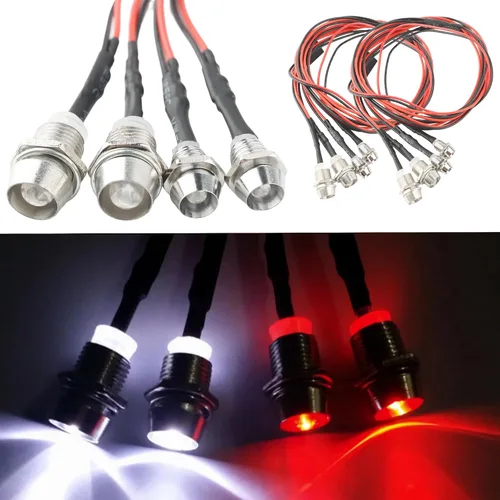 Vista 2 de Juego de 8 luces LED para coche RC a escala 1:10, 4 faros blancos y 4 luces traseras rojas