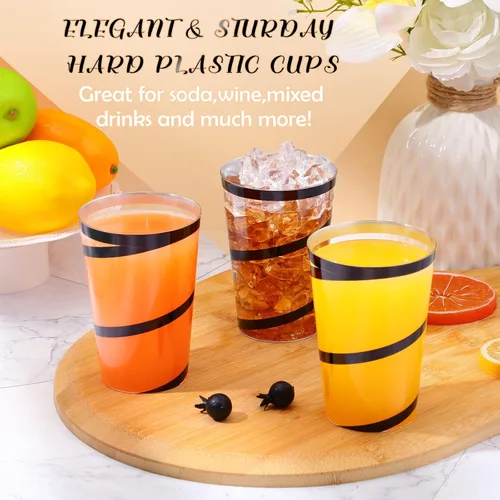 Vista 4 de Bokon 100 vasos de plástico transparente con borde de 12 onzas con borde, vasos desechables de plástico, vasos de vino, elegantes vasos de boda