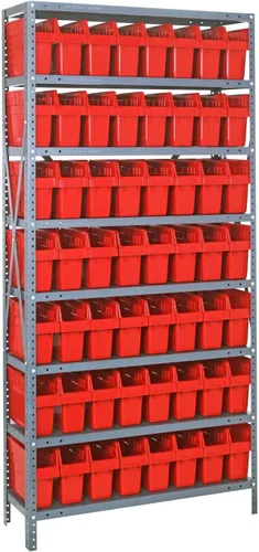 Vista 345 de Quantum QSBU-245BK Heavy Duty Shelving Unit with (7) Shelves and (24) QUS245 Black Bins for Garage Warehouse Storage Distribution 400 lb Load