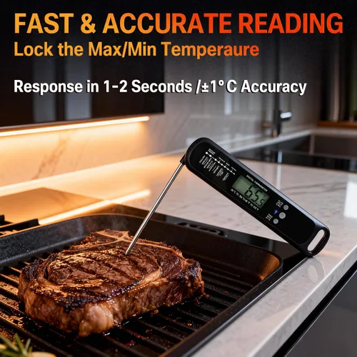 Vista 2 de Termómetro digital de carne con LED de alta precisión, impermeable IP67, termómetro de alimentos de lectura instantánea para freidora de aire