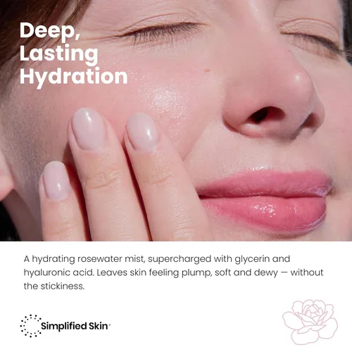 Vista 2 de Spray de agua de rosas y glicerina, hidratante y refrescante para rostro y cabello, tónico facial con ácido hialurónico para calmar, suavizar