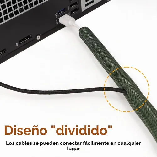 Vista 6 de Funda de gestión de cables trenzada dividida de 1/2 pulgada para cable USB, cable de alimentación, cable de audio y video, protector de cable