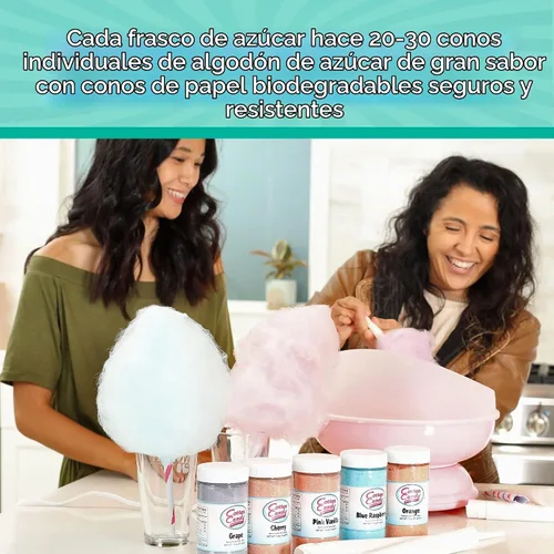 Vista 4 de Cotton Candy Express Paquete variado de azúcar para algodón de azúcar con 3 frascos de plástico de 11 onzas de chicle, manzana verde, piña colada.