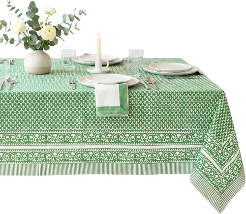 Vista 61 de ATOSII Mantel 100% algodón, Amara, floral, hecho a mano, rectangular, de lino, para cocina, comedor, fiestas, bodas, exteriores, picnics, Pascua