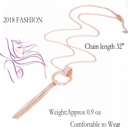 Vista 5 de MOLOCH Collar en Forma de Y Lariat Collar de Cadena Larga con Circo Pendiente de Círculo y Borla Set de Joyería Delicada para Mujer