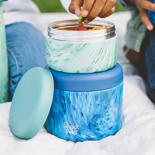 Vista 6 de S'nack by S'well - Recipiente de alimentos de acero inoxidable, 24 onzas, bosque azul, cuencos aislados de doble capa, sin BPA