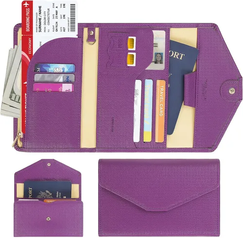 Vista 144 de Zoppen - Billetera de viaje con bloqueo RFID multiusos (Ver.4) Portatarjetas de pasaporte y vacunas, organizador de documentos de tres pliegues