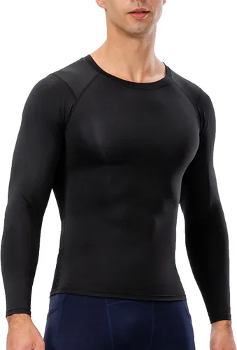Vista 2 de Camisetas de compresión atléticas para hombre, de manga larga, camisetas de entrenamiento frescas y secas para gimnasio, camiseta deportiva activa