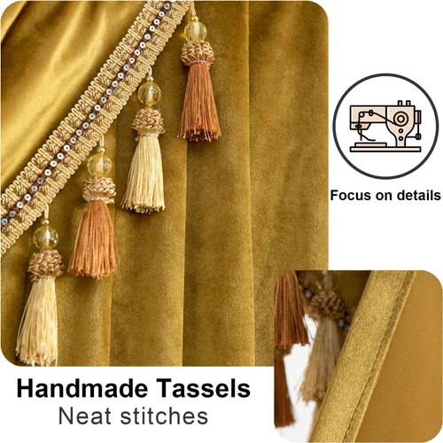 Vista 5 de VOGOL Cenefa de cortinas de terciopelo grueso para dormitorio, cenefas de cascada de lujo con aislamiento térmico dorado para sala de estar formal