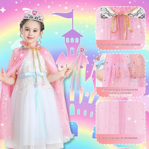 Vista 3 de Vicloon Juego de 11 capas de princesa, capa de princesa con corona, varita, joyas y bolsa, ropa de vestir de princesa para niñas pequeñas, capa