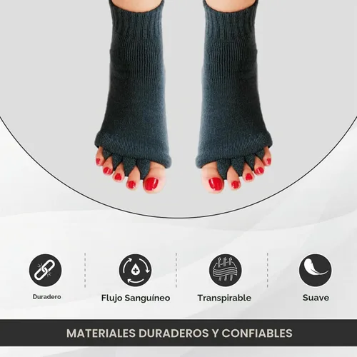 Vista 5 de Happy Feet Toe Alignment Separator Socks, Prevent Foot Cramps and hammertoes, Toe Separator Massage Socks Negro