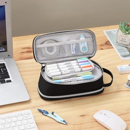 Vista 7 de Dugio Estuche grande para lápices para niños, adolescentes, niños, con cremallera, con asa, organizador para lápices, estuche estético