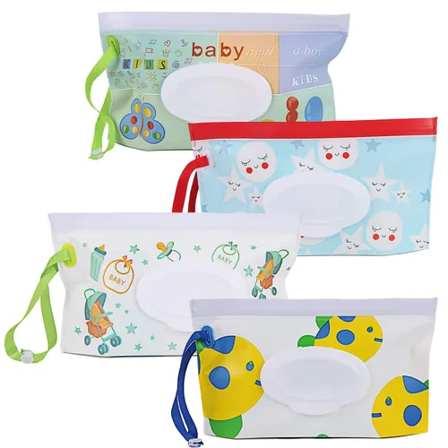Vista 11 de FEBSNOW Paquete de 4 dispensadores de toallitas para bebé, soporte portátil recargable, contenedor de toallitas para bebés, dispensador