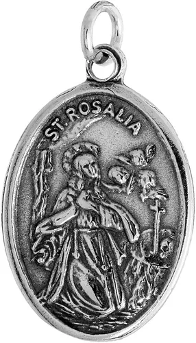 Vista 3 de Collar de medalla de San Rosalia de plata de ley con acabado oxidado cadena ovalada de 0071in Plata esterlina Sin gemas